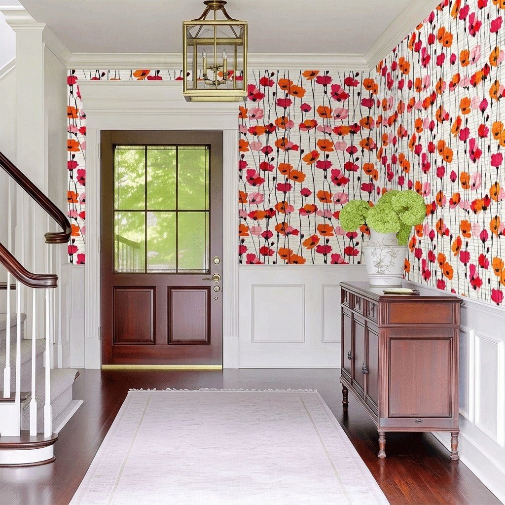 Piper's Poppy Parade Faux Grasscloth Wallpaper - Lemon Park