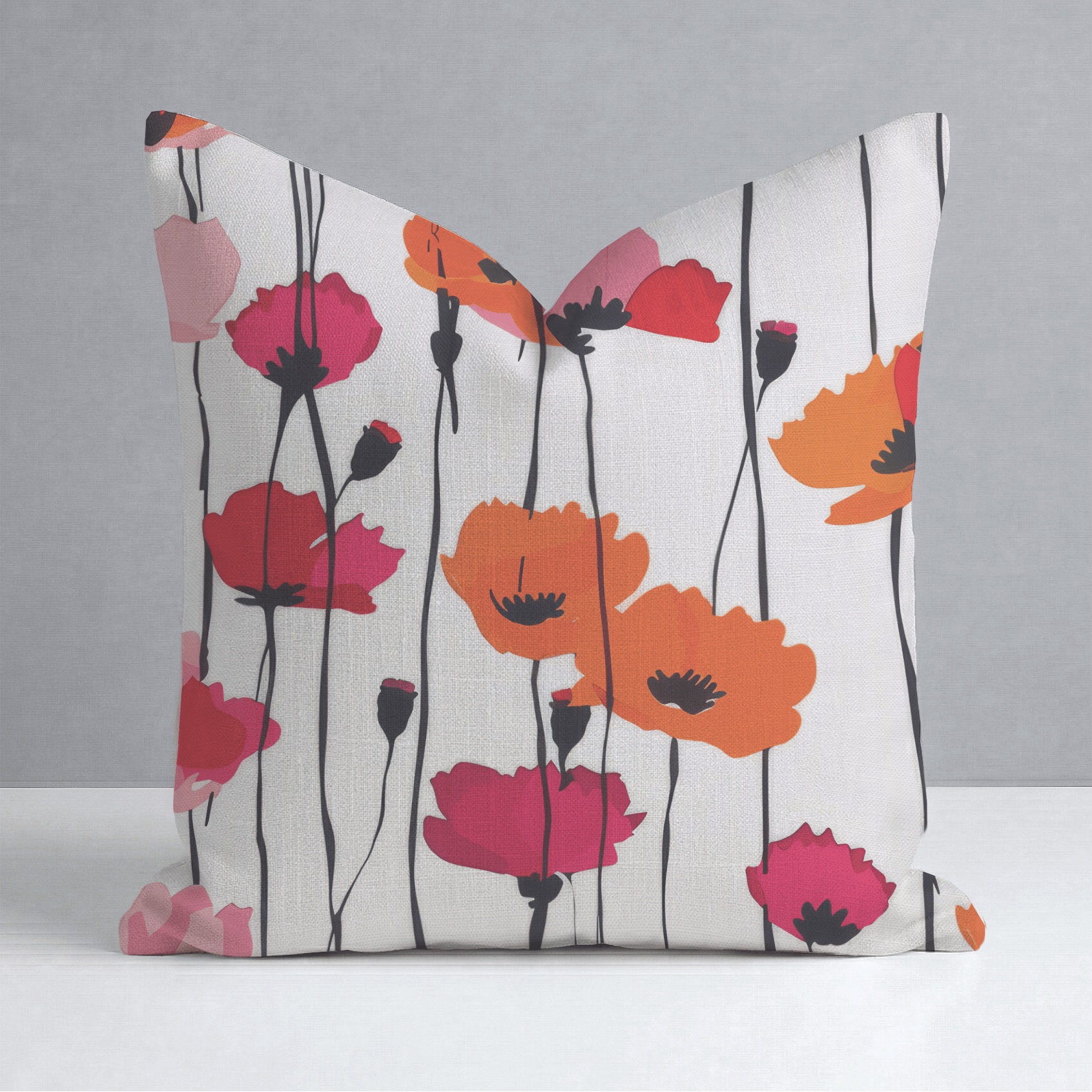 Piper's Poppy Parade Throw Pillow - Lemon Park
