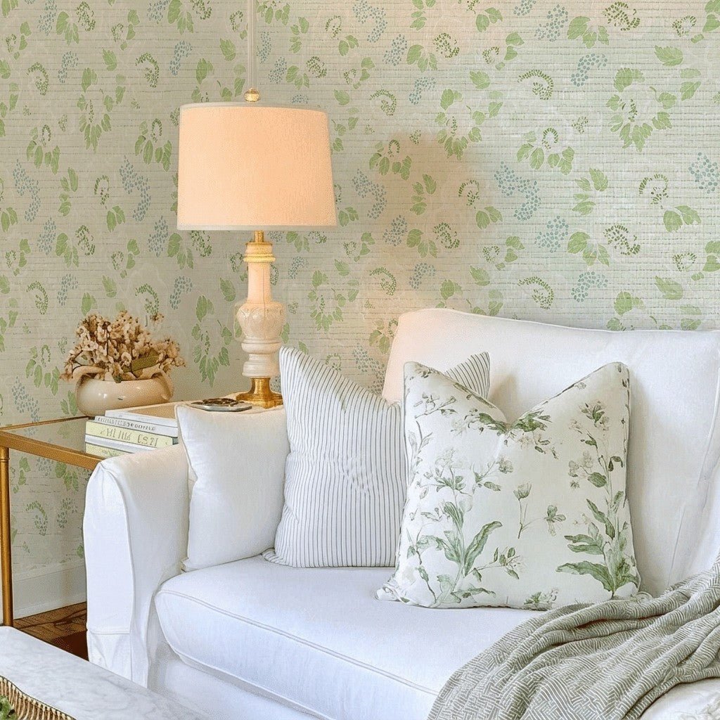 Pistachio Petals Faux Grasscloth Wallpaper - Lemon Park