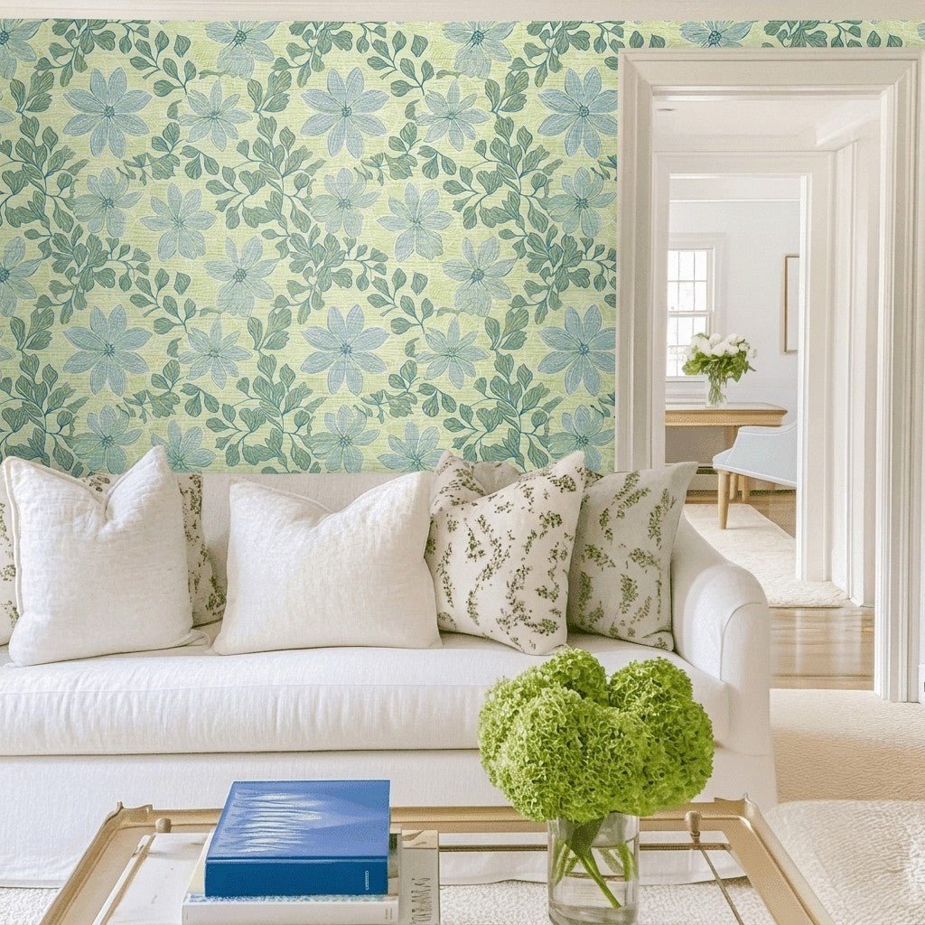 Pistachios Faux Grasscloth Wallpaper - Lemon Park
