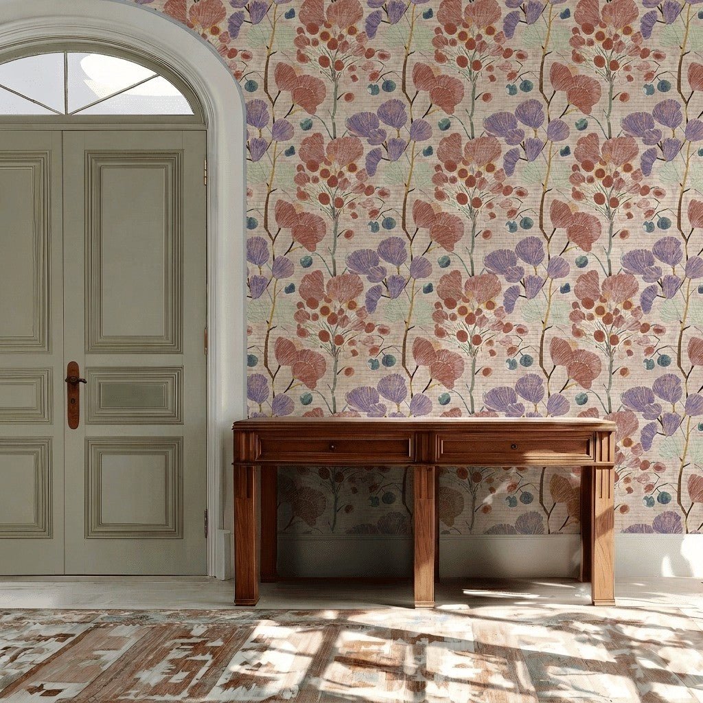 Plum Blossom Faux Grasscloth Wallpaper - Lemon Park