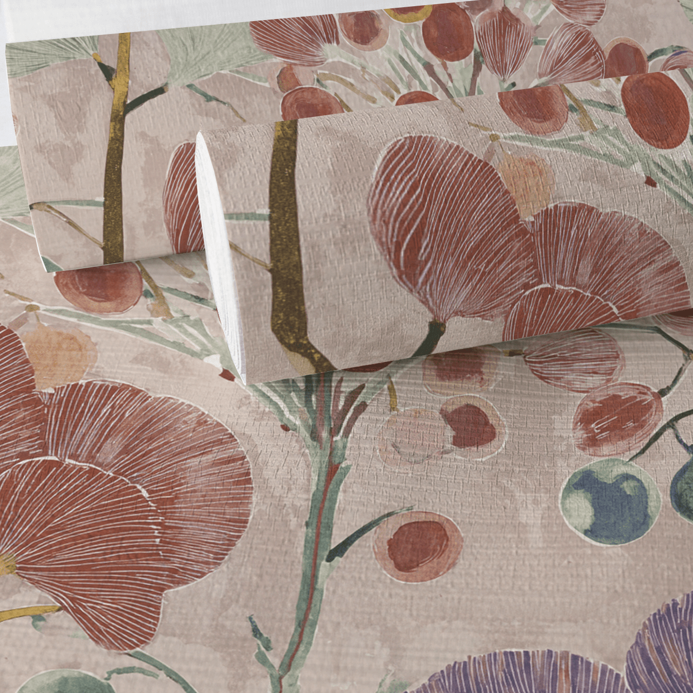 Plum Blossom Faux Grasscloth Wallpaper - Lemon Park
