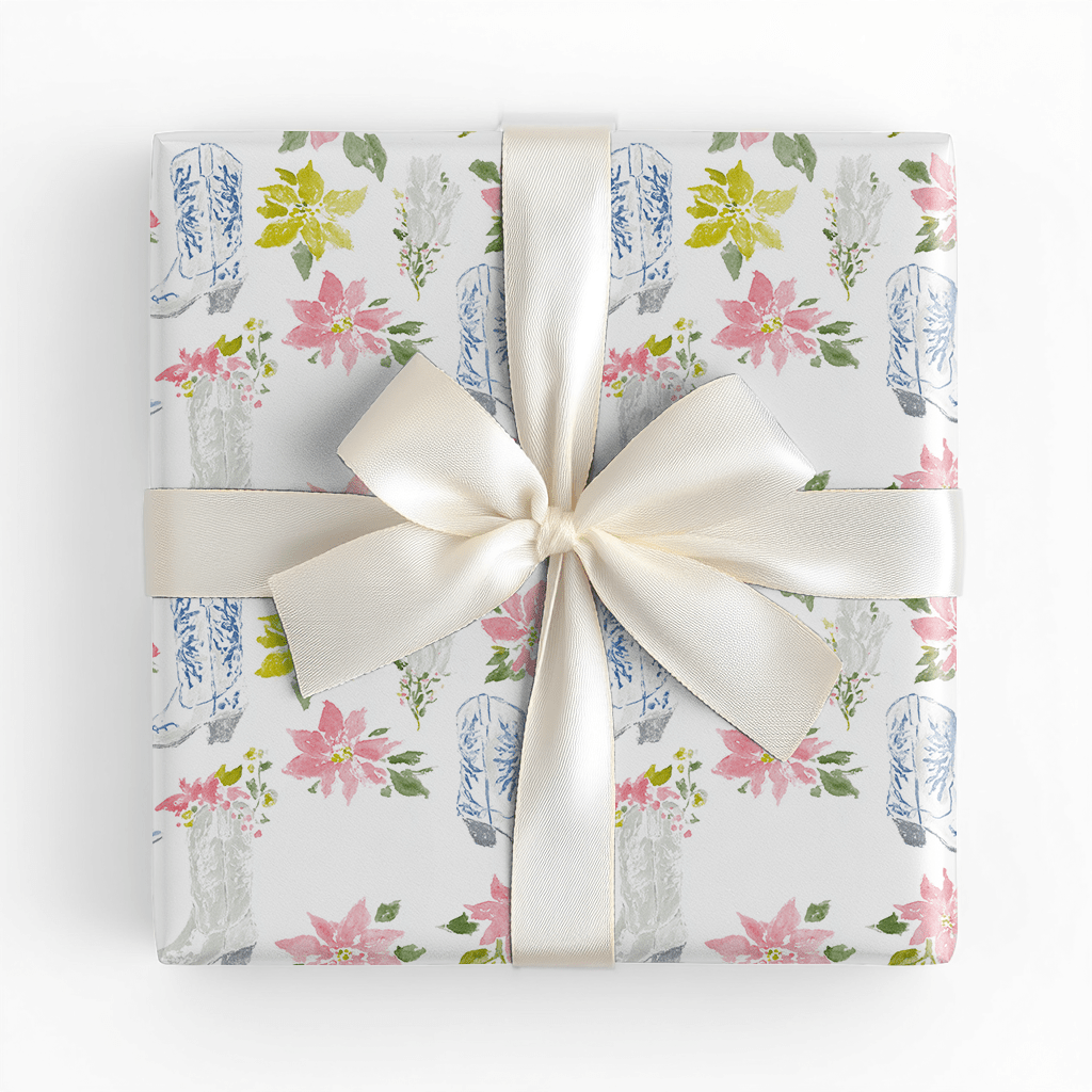 Poinsettas in Boots - Wrapping Paper - Lemon Park