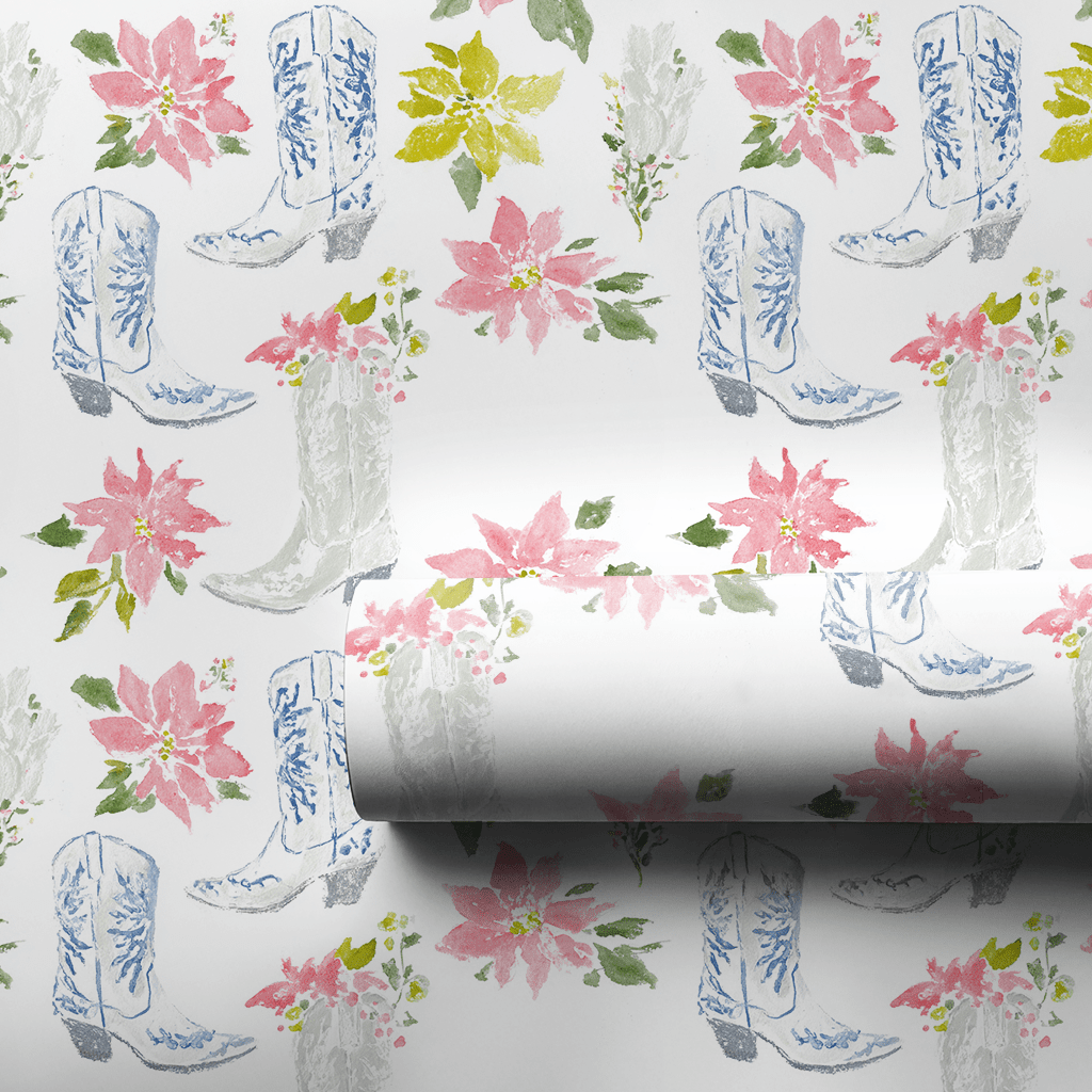 Poinsettas in Boots - Wrapping Paper - Lemon Park