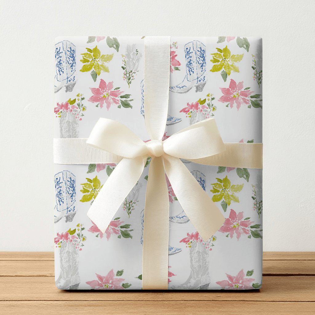 Poinsettas in Boots - Wrapping Paper - Lemon Park
