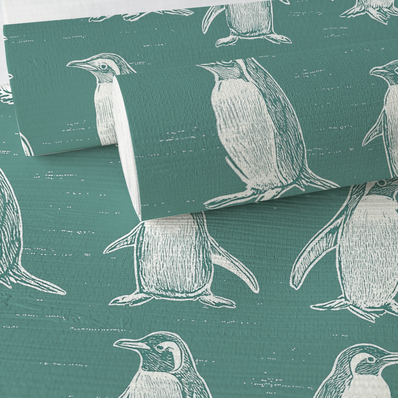 Polly Penguins Faux Grasscloth Wallpaper - Lemon Park
