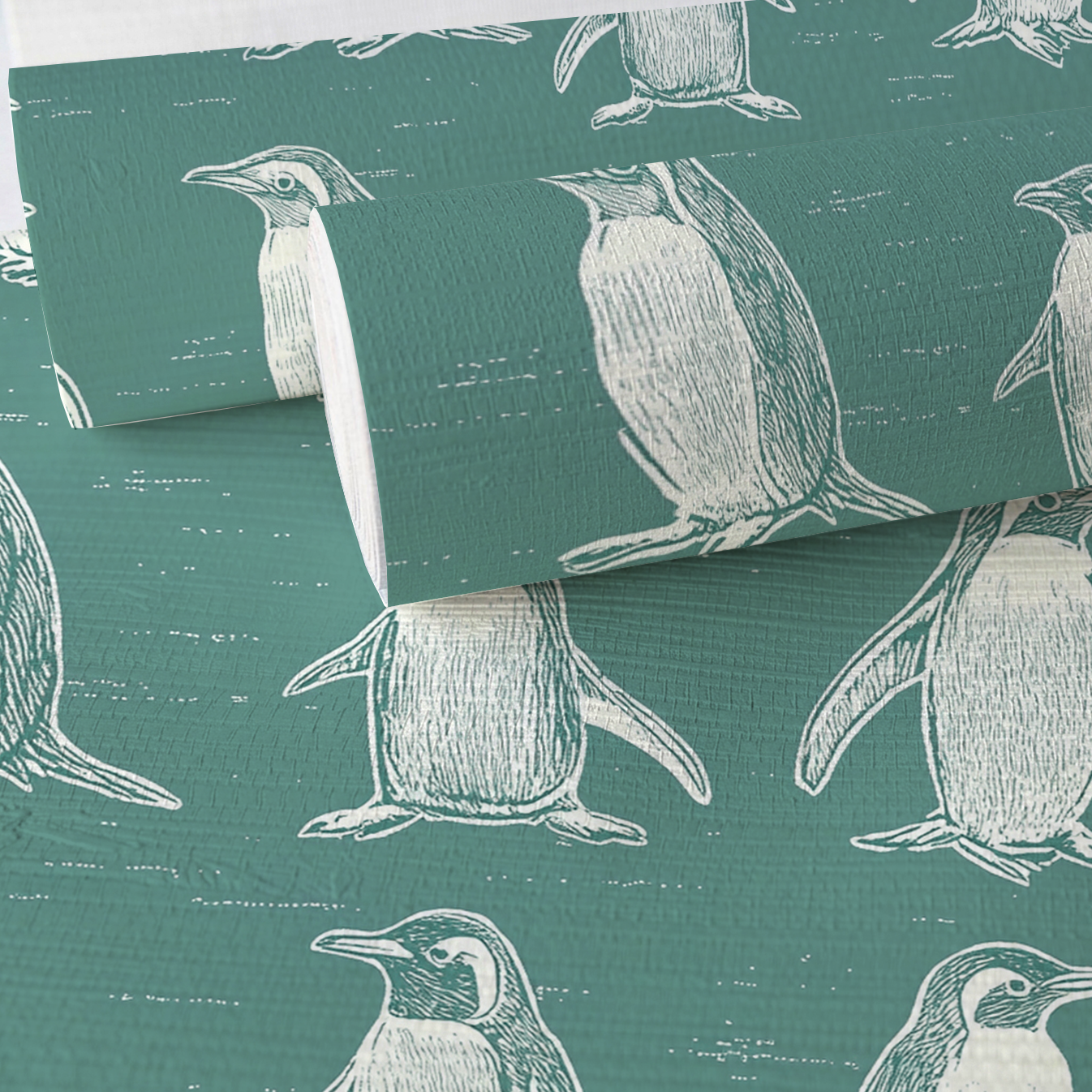 Polly Penguins Faux Grasscloth Wallpaper