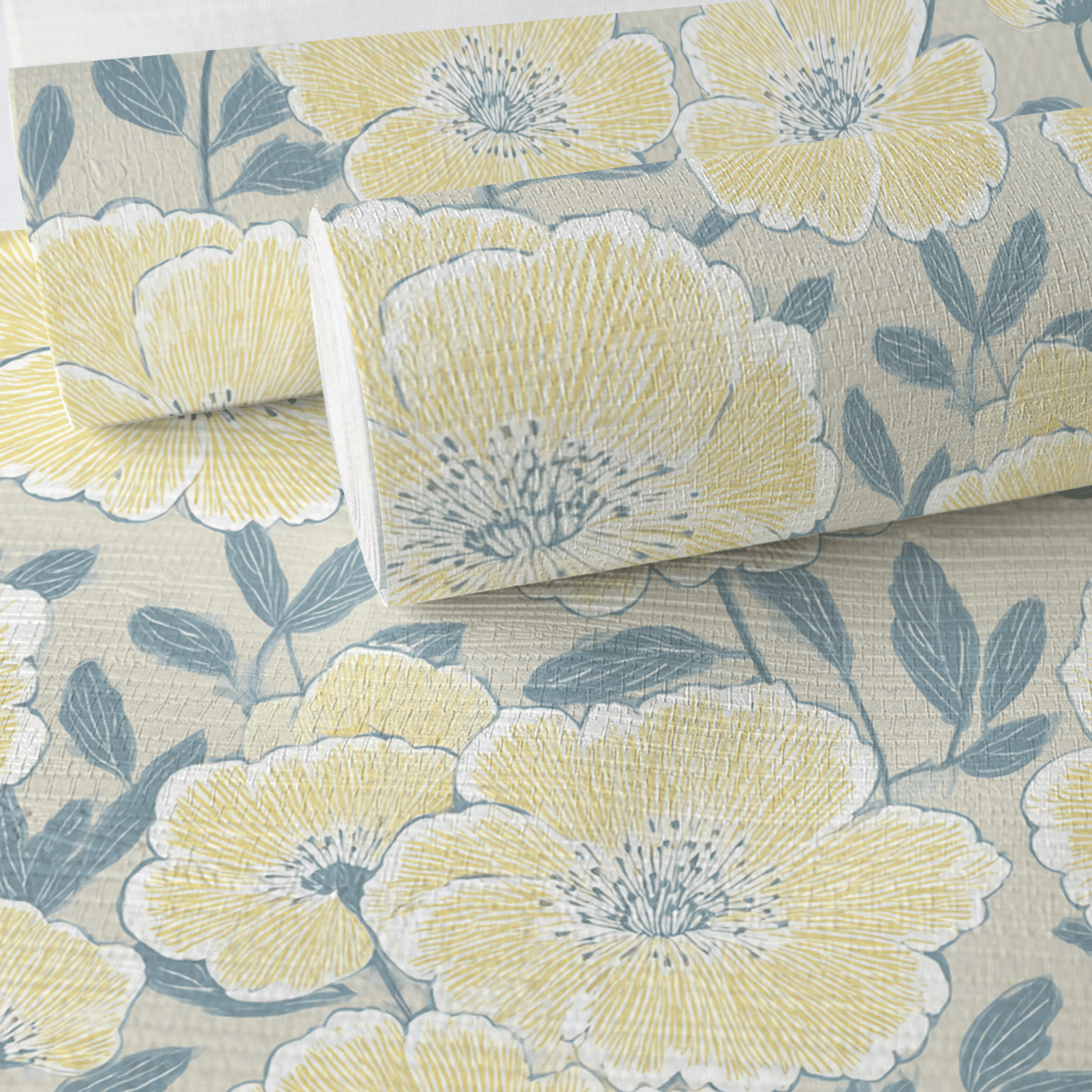 Porchlight Flowers Faux Grasscloth Wallpaper - Lemon Park