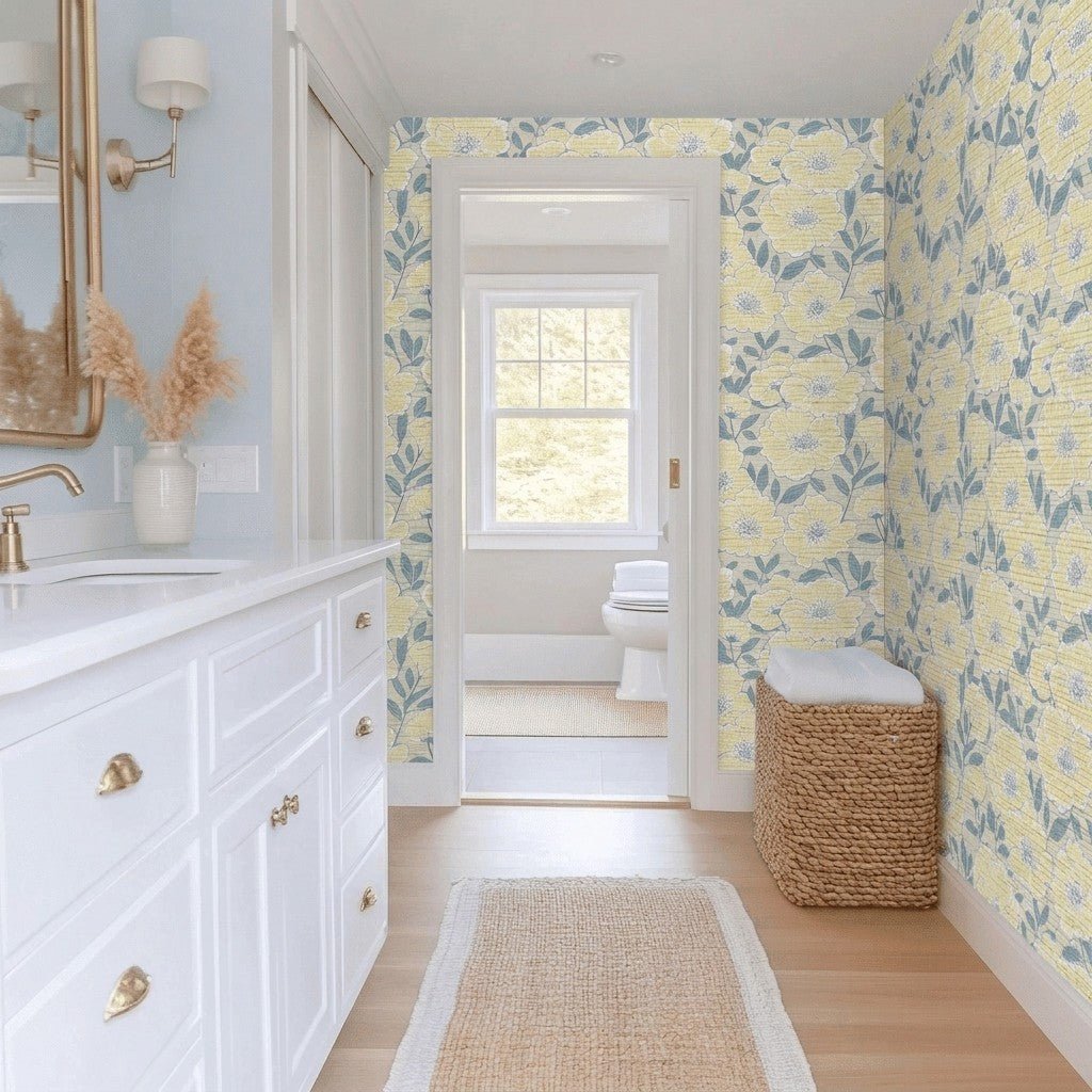 Porchlight Flowers Faux Grasscloth Wallpaper - Lemon Park