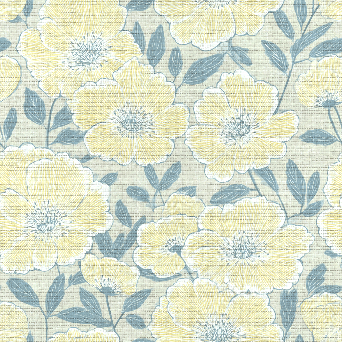 Porchlight Flowers Faux Grasscloth Wallpaper - Lemon Park