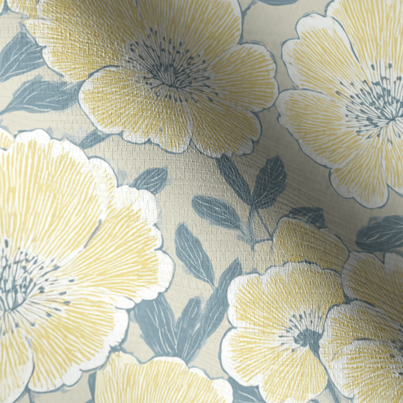 Porchlight Flowers Faux Grasscloth Wallpaper - Lemon Park
