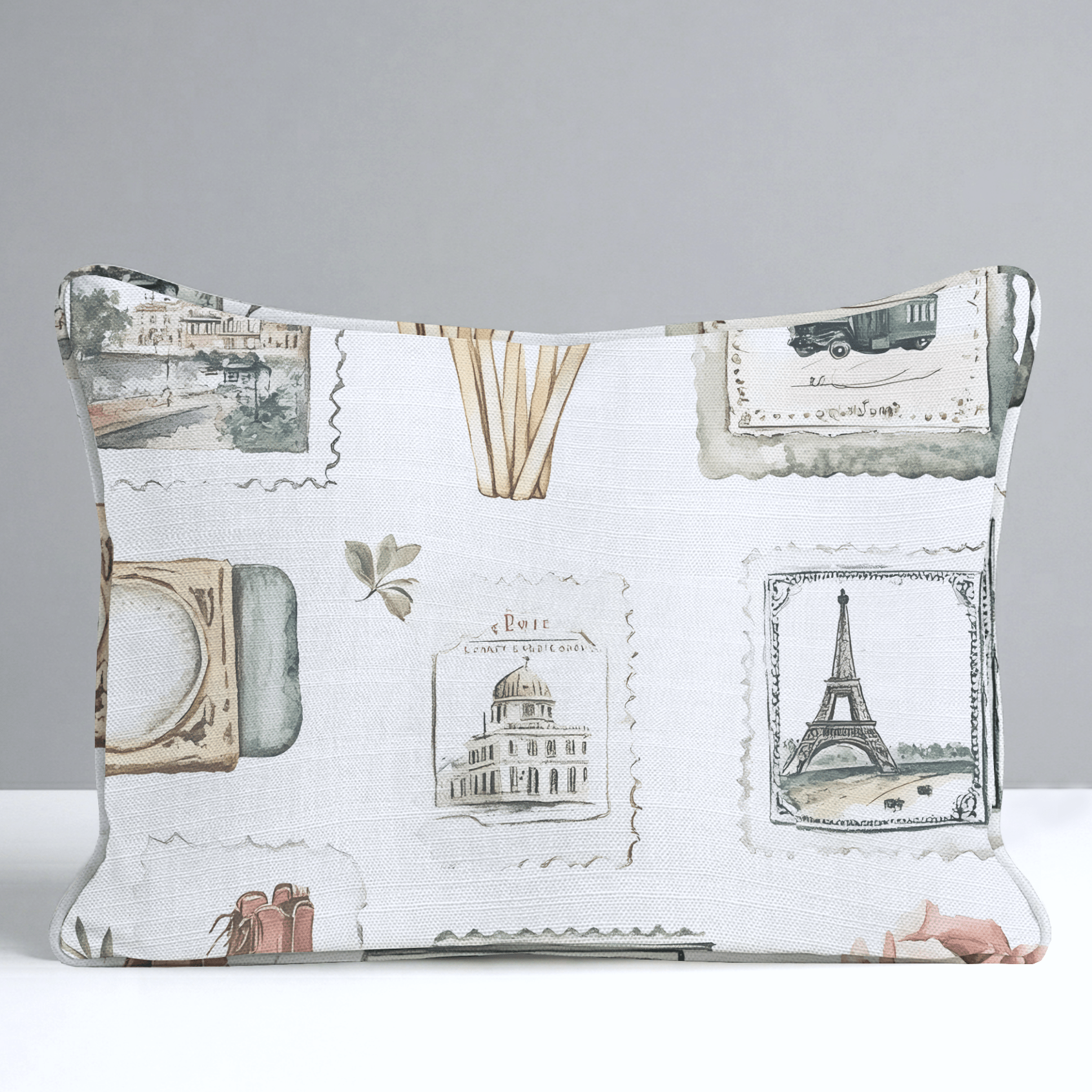 Postcards from Paris Throw Pillow - Lemon Park