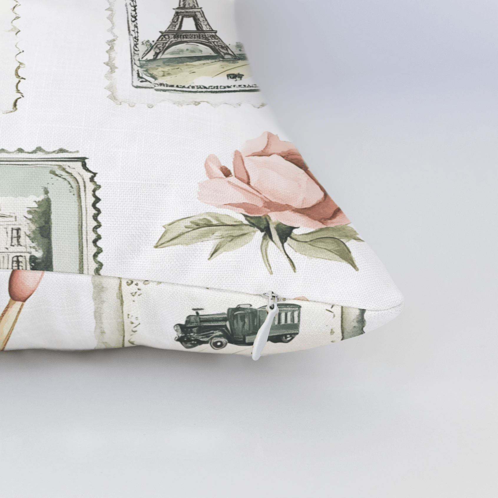 Postcards from Paris Throw Pillow - Lemon Park