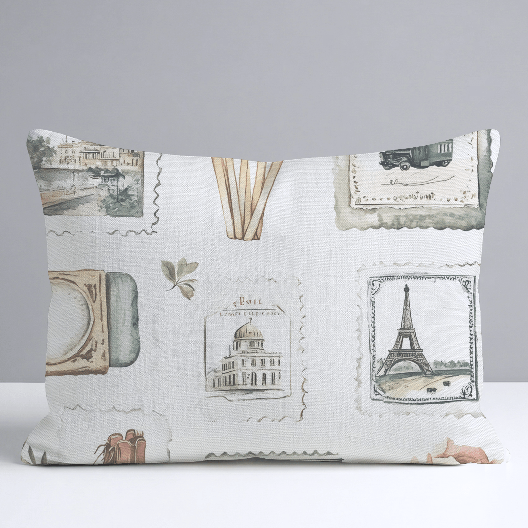 Postcards from Paris Throw Pillow - Lemon Park