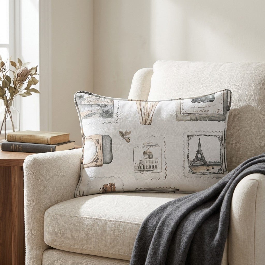 Postcards from Paris Throw Pillow - Lemon Park