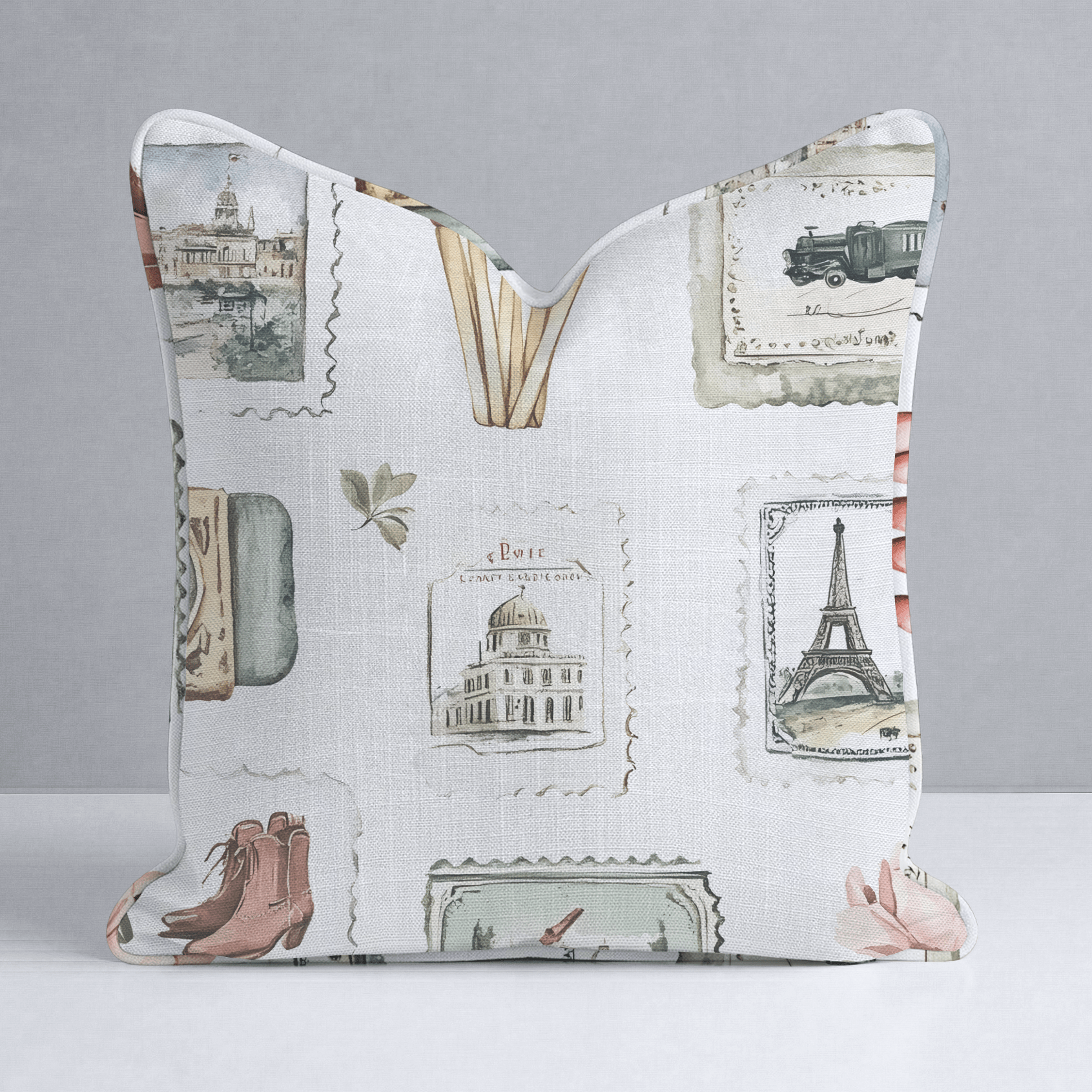 Postcards from Paris Throw Pillow - Lemon Park