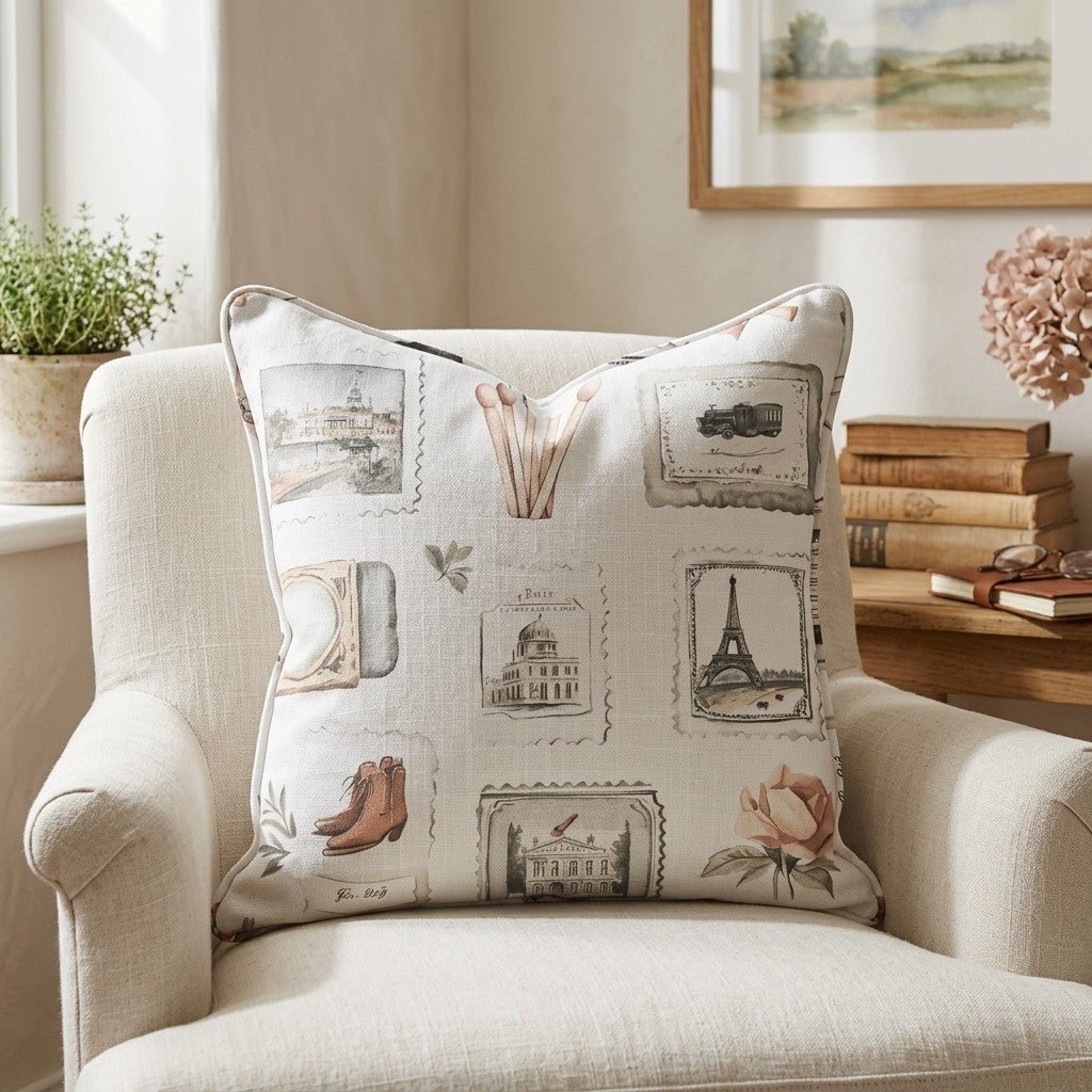 Postcards from Paris Throw Pillow - Lemon Park