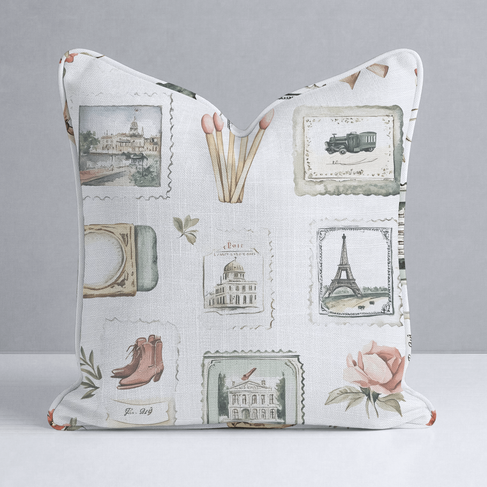 Postcards from Paris Throw Pillow - Lemon Park