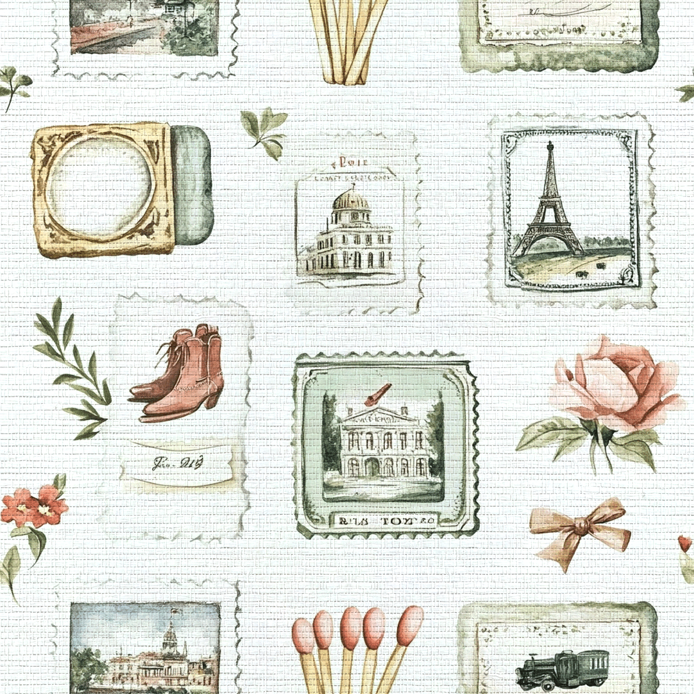 Postcards from Paris Faux Grasscloth Wallpaper