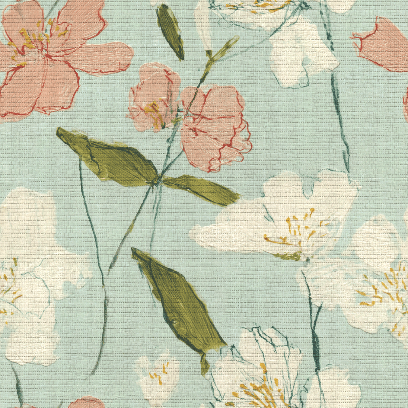 Posy Faux Grasscloth Wallpaper - Lemon Park
