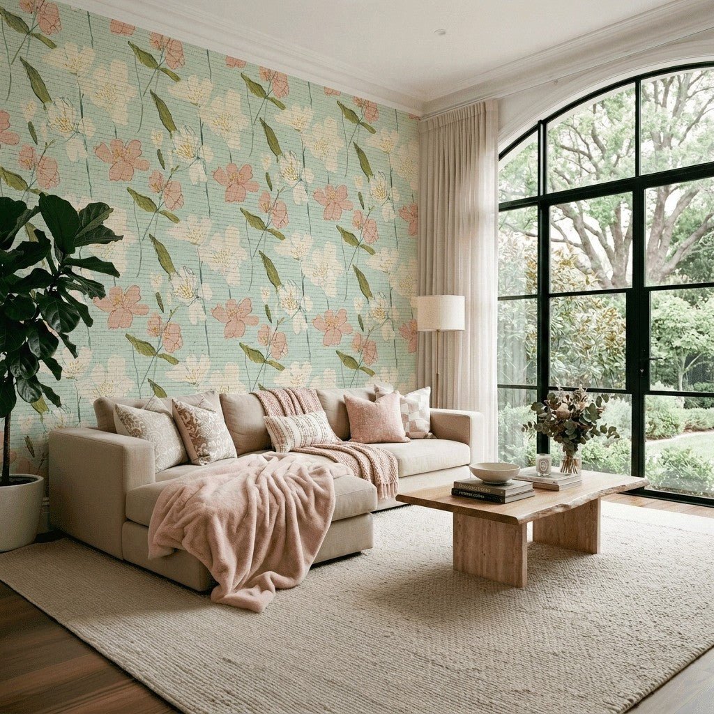 Posy Faux Grasscloth Wallpaper - Lemon Park