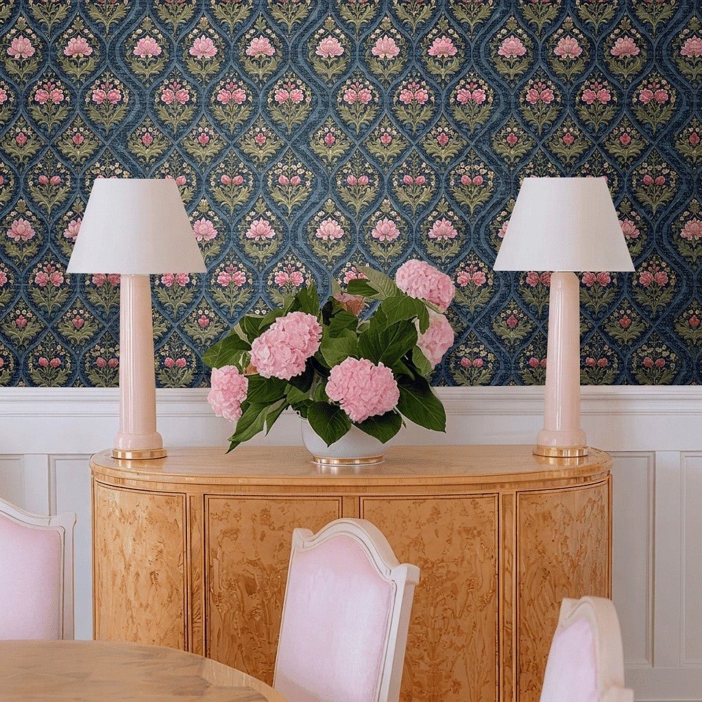 Prairie Poppy Faux Grasscloth Wallpaper - Lemon Park