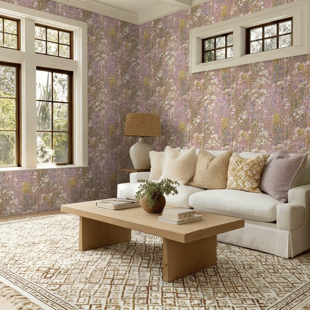 Pressed Florals Faux Grasscloth Wallpaper - Lemon Park