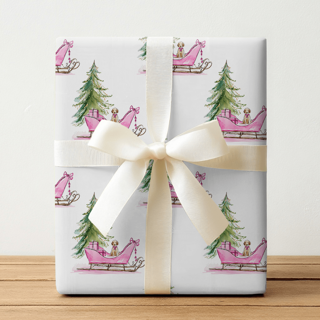 Puppy Sleigh Ride - Wrapping Paper - Lemon Park