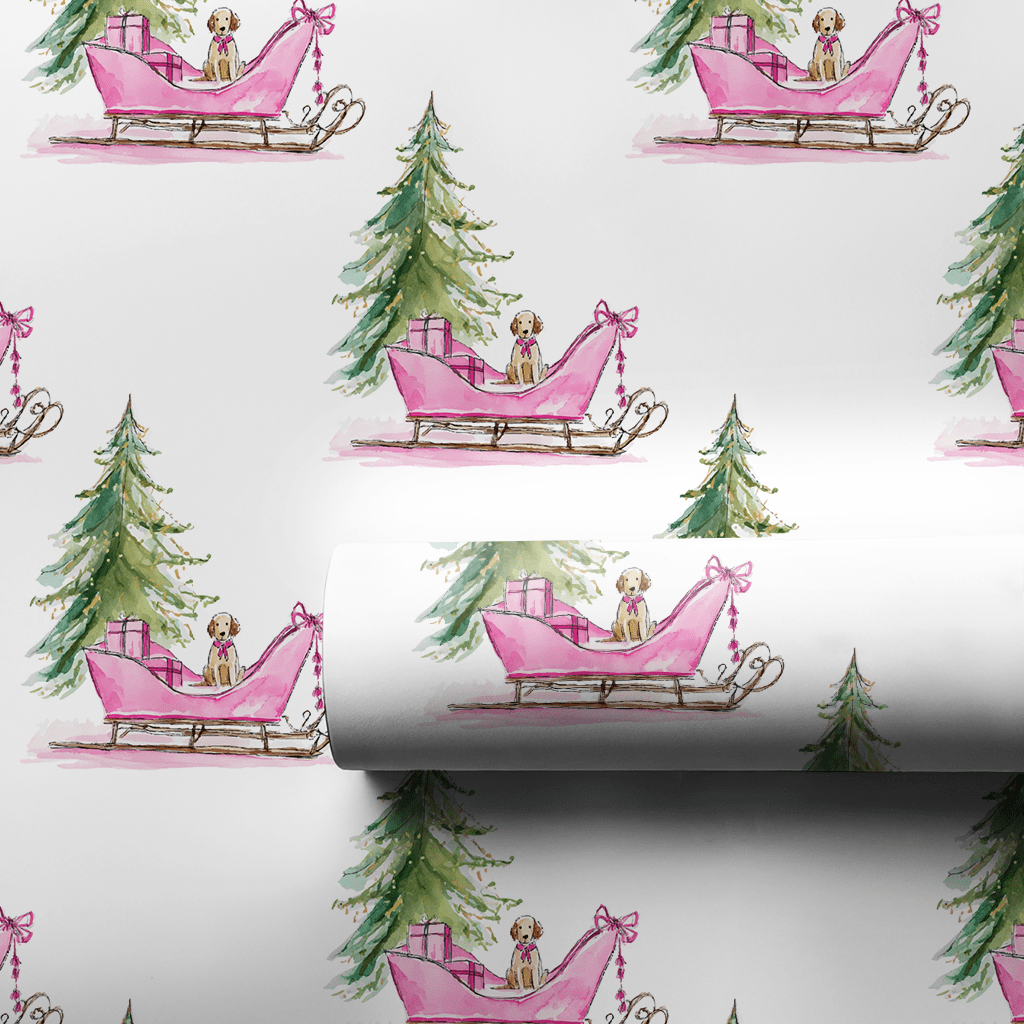 Puppy Sleigh Ride - Wrapping Paper - Lemon Park