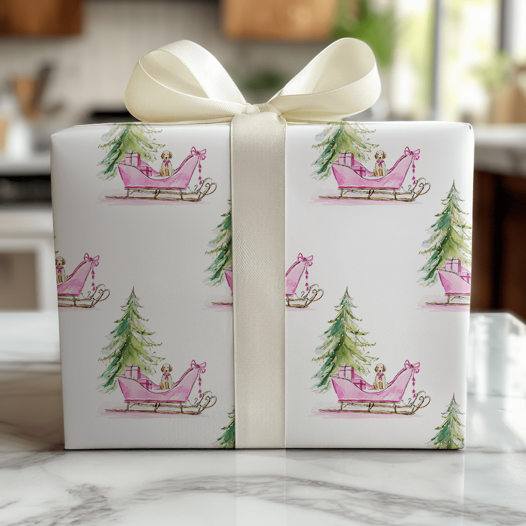 Puppy Sleigh Ride - Wrapping Paper - Lemon Park