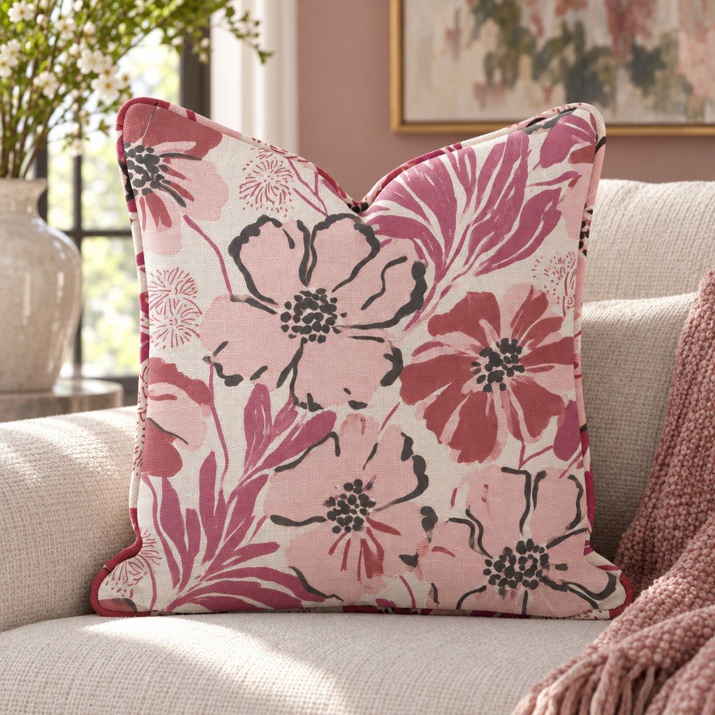 Raspberry Blooms Throw Pillow - Lemon Park