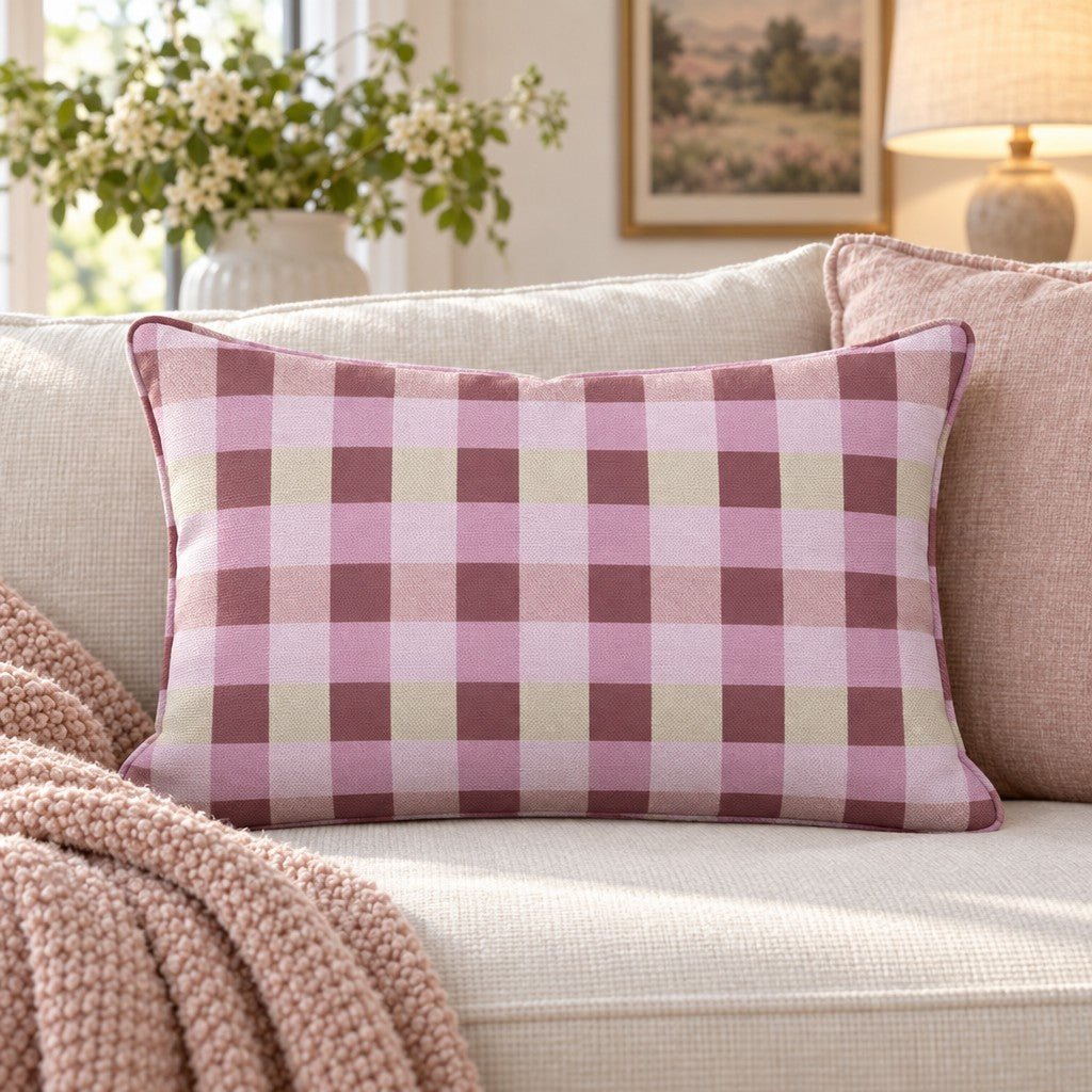 Raspberry Social Gingham Throw Pillow - Lemon Park