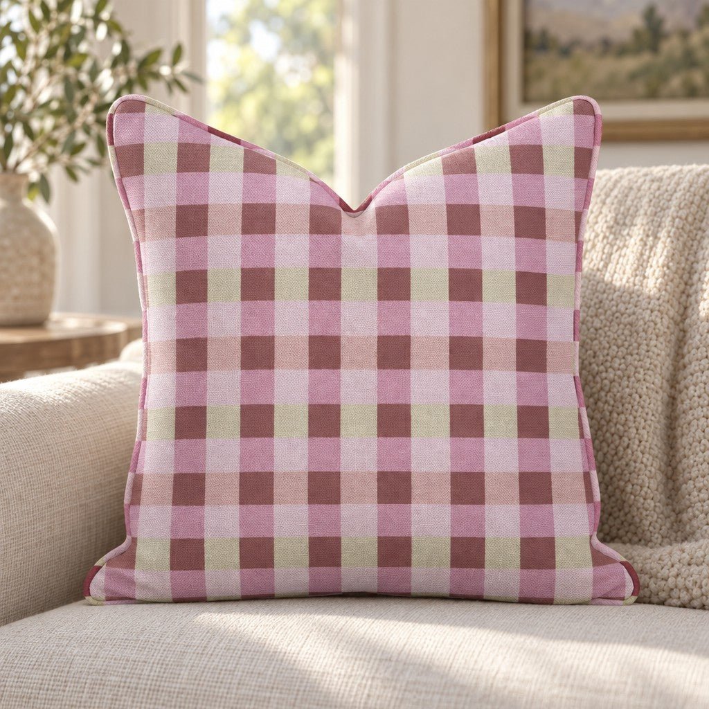 Raspberry Social Gingham Throw Pillow - Lemon Park