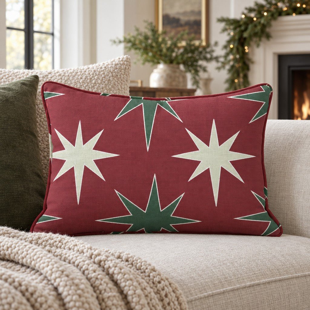 Retro Christmas Starbursts Throw Pillow - Lemon Park