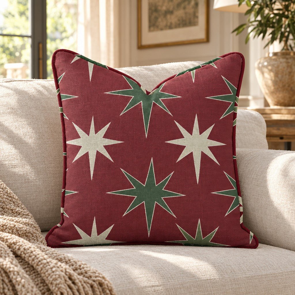 Retro Christmas Starbursts Throw Pillow - Lemon Park