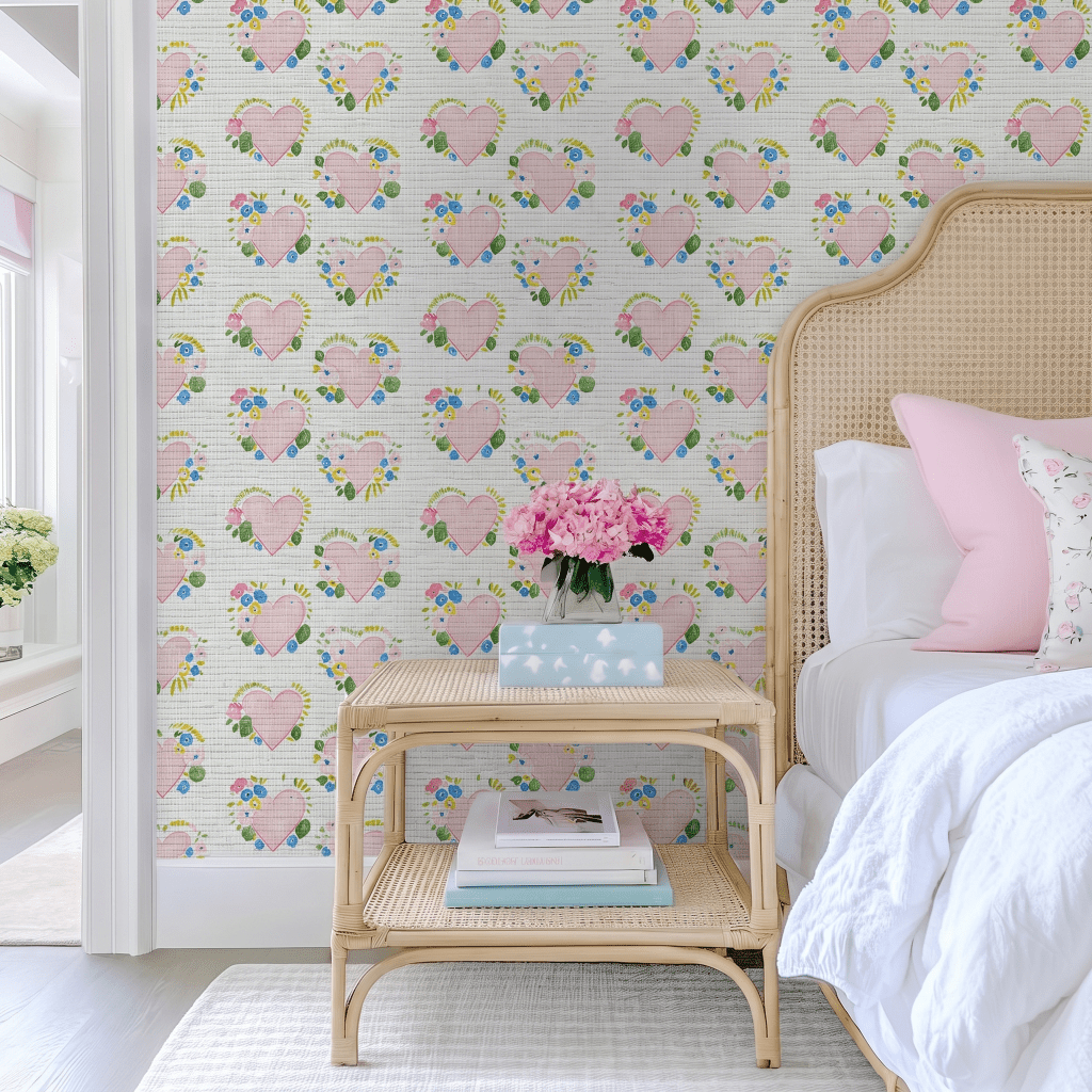 Rosabella Hearts Faux Grasscloth Wallpaper - Lemon Park