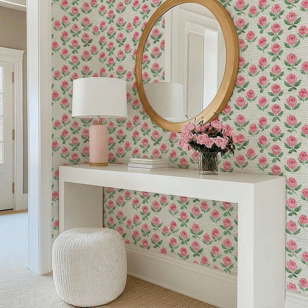 Rosé All Day Faux Grasscloth Wallpaper - Lemon Park