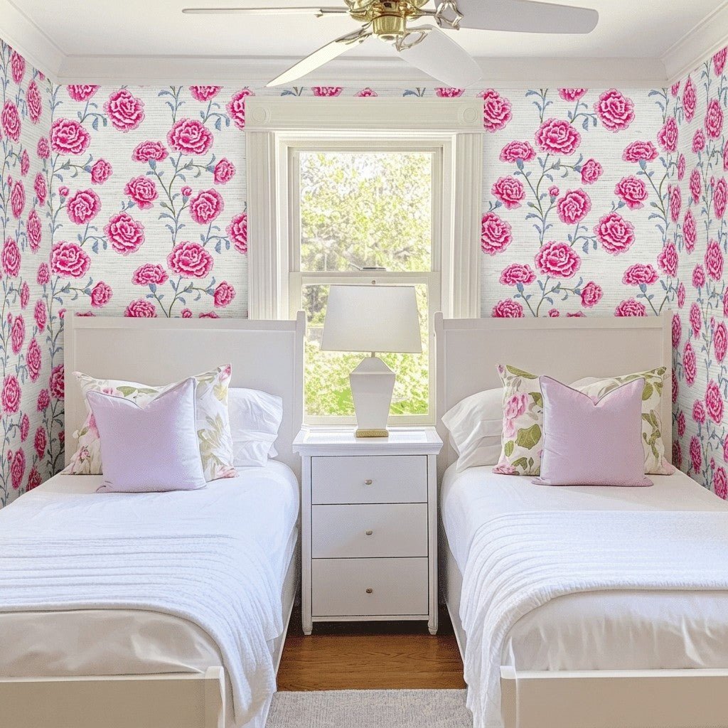 Rose Carnation Faux Grasscloth Wallpaper - Lemon Park