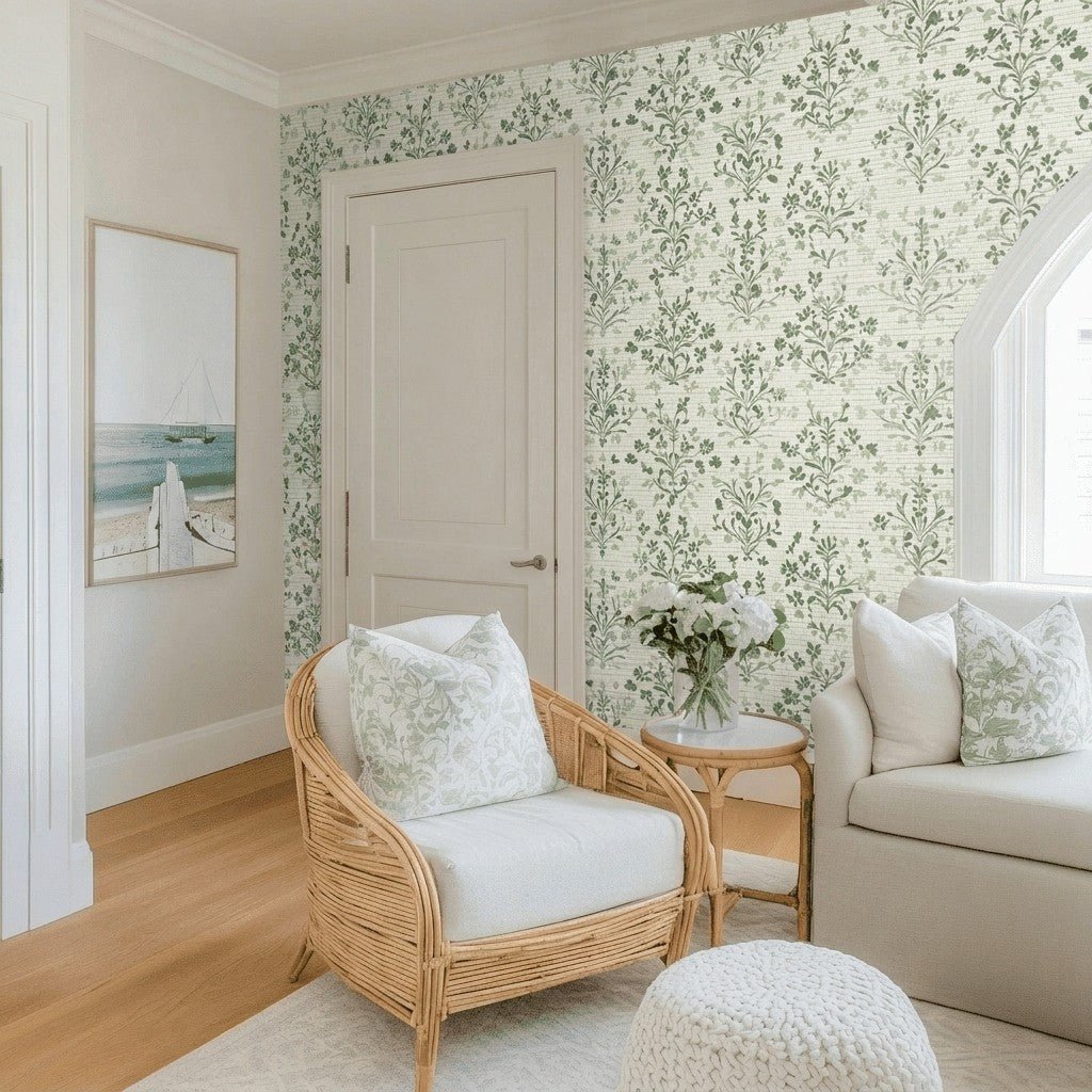 Rosemary's Garden Faux Grasscloth Wallpaper - Lemon Park