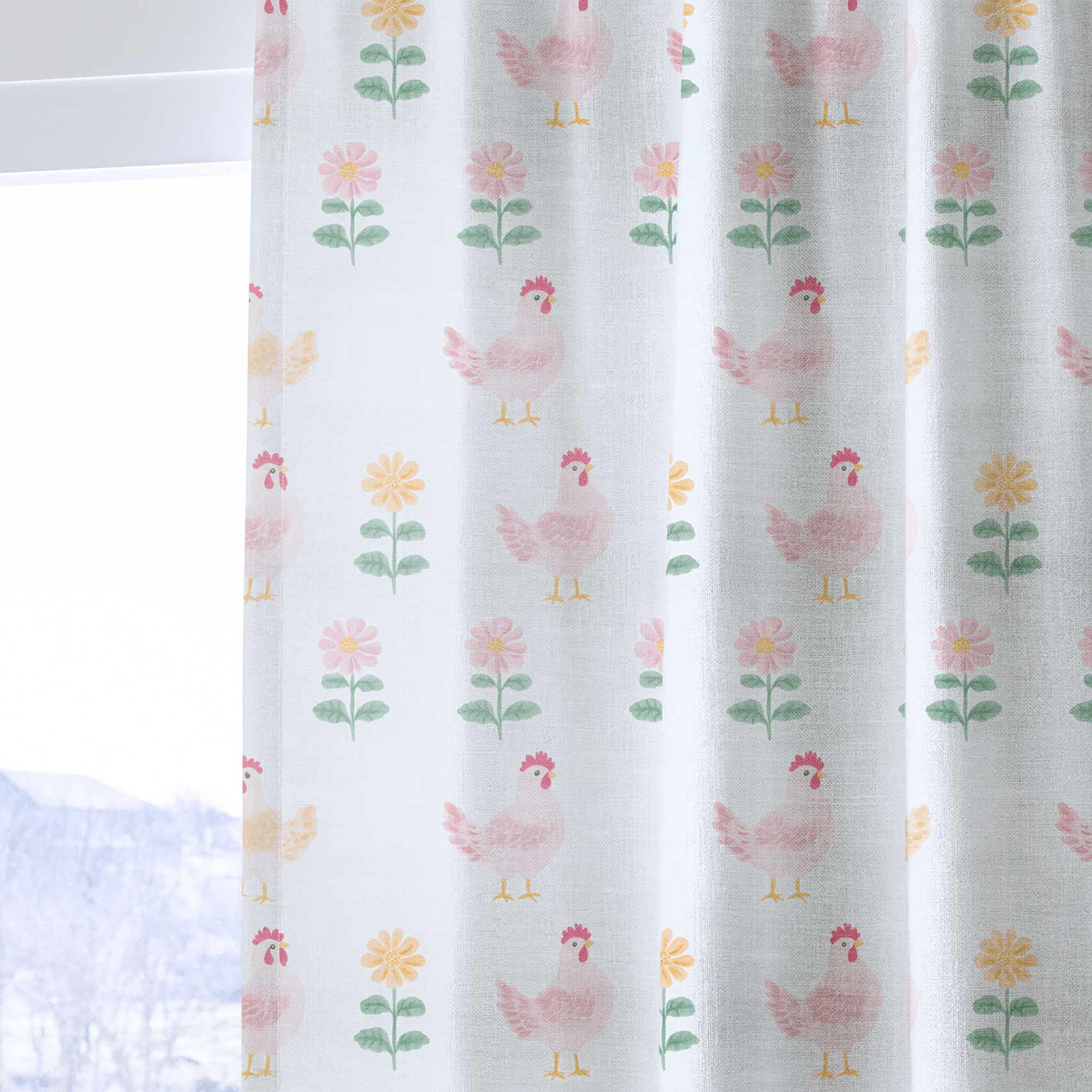 Rosy Roosters - Drapery - Lemon Park