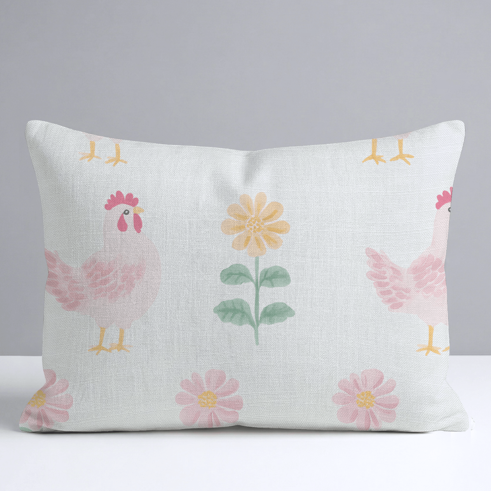 Rosy Roosters Throw Pillow - Lemon Park