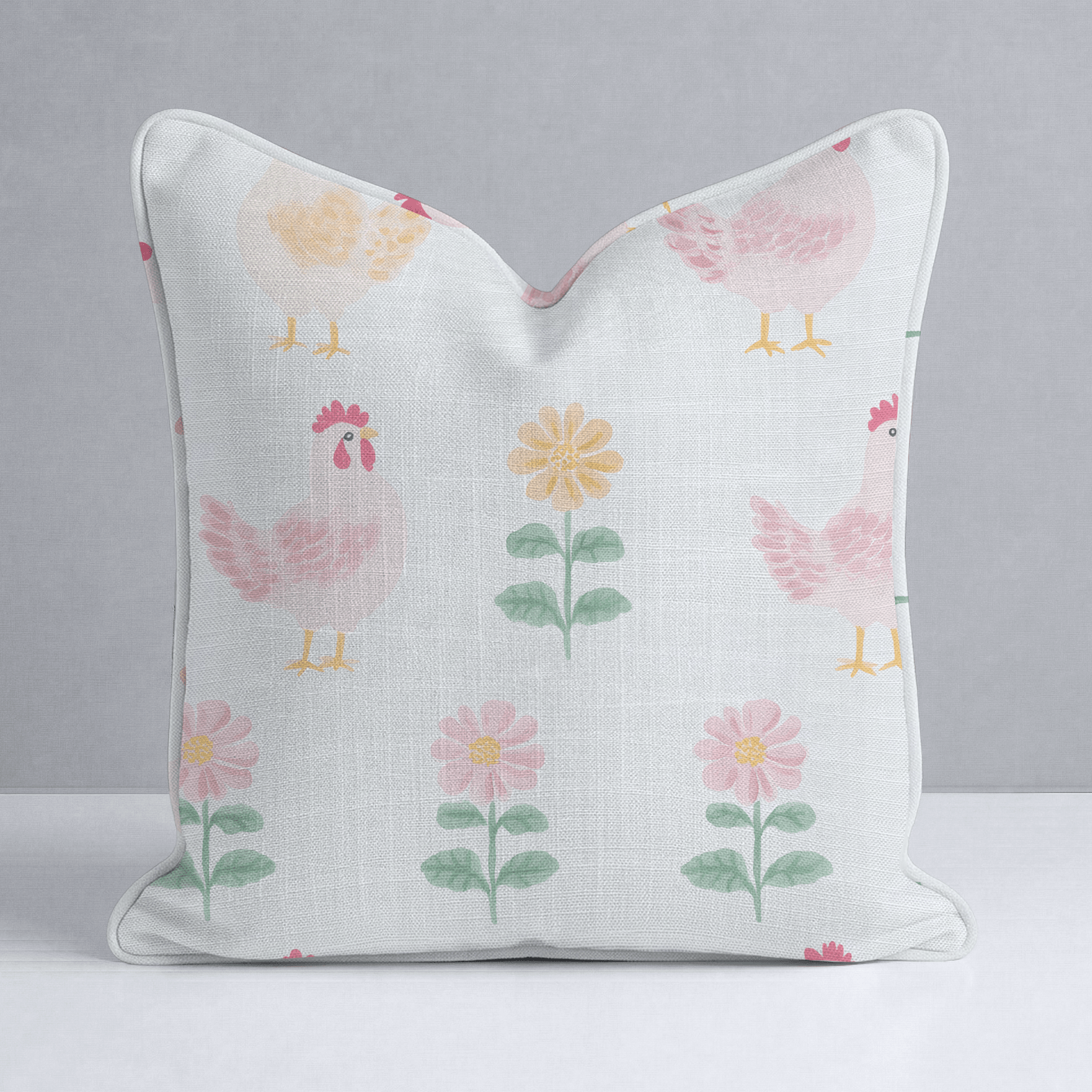 Rosy Roosters Throw Pillow - Lemon Park