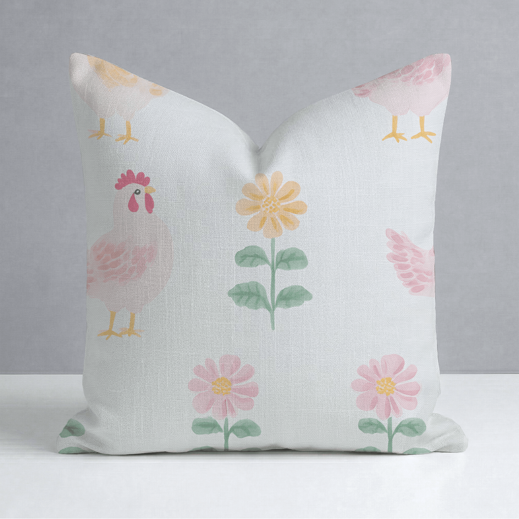 Rosy Roosters Throw Pillow - Lemon Park