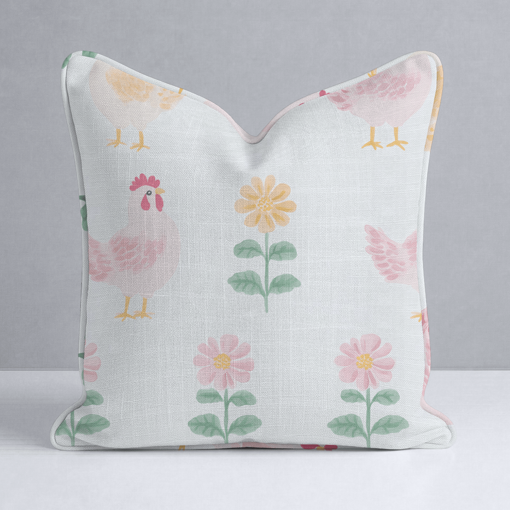 Rosy Roosters Throw Pillow - Lemon Park