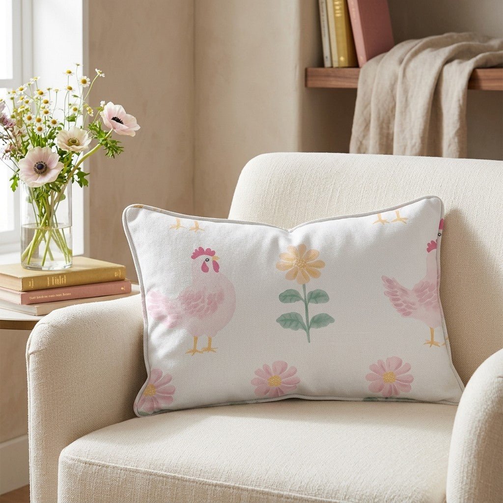 Rosy Roosters Throw Pillow - Lemon Park