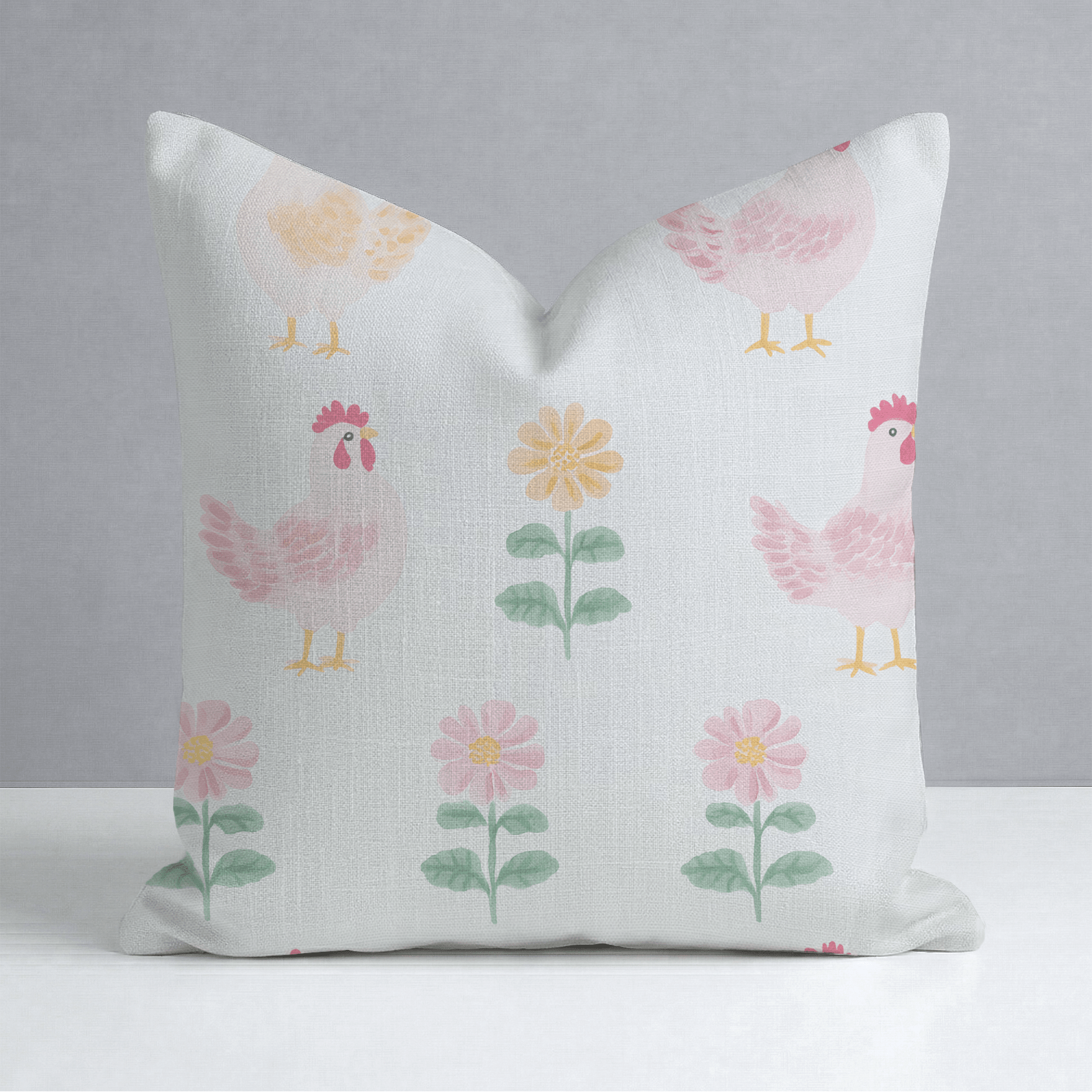 Rosy Roosters Throw Pillow - Lemon Park