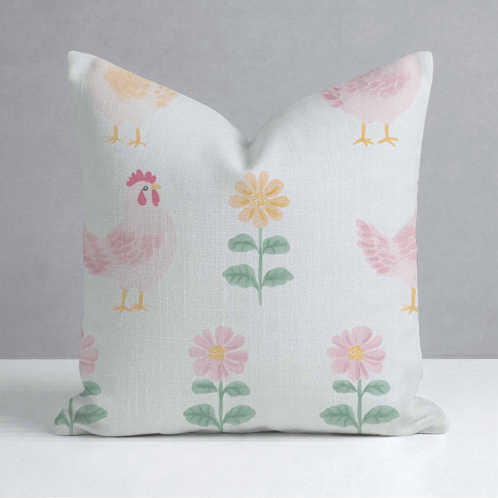 Rosy Roosters Throw Pillow - Lemon Park