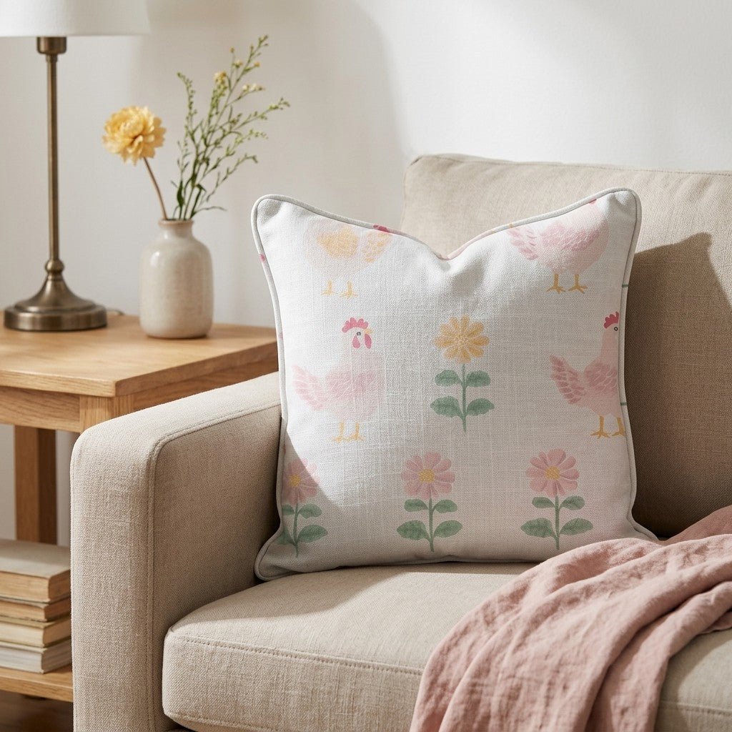Rosy Roosters Throw Pillow - Lemon Park