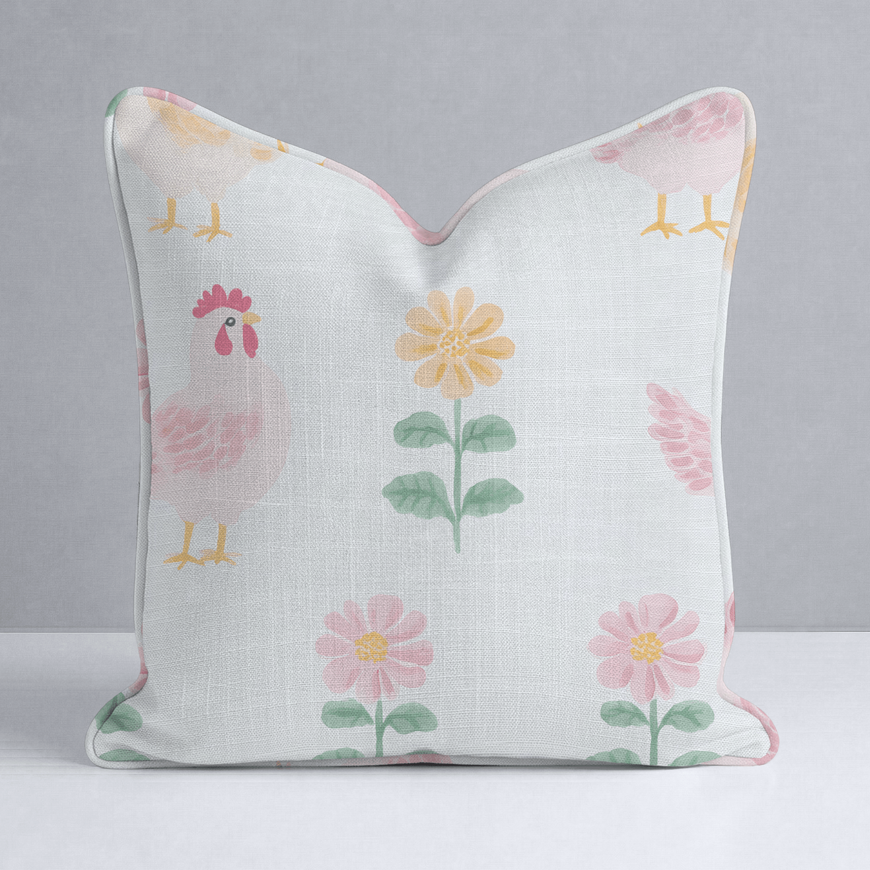 Rosy Roosters Throw Pillow - Lemon Park