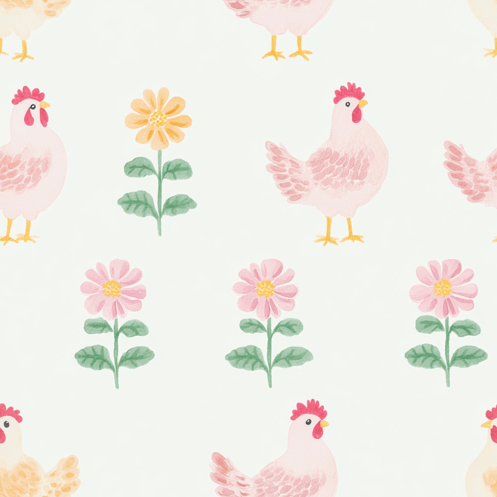 Rosy Roosters Wallpaper - Lemon Park